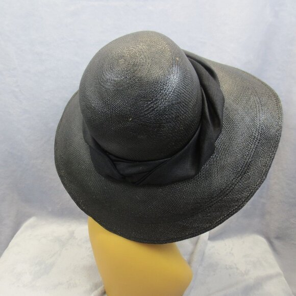 Vintage Eric Javits Womens M Sun Hat Black Wide 4.5" Brim Luxury Straw Fashion - Picture 9 of 11